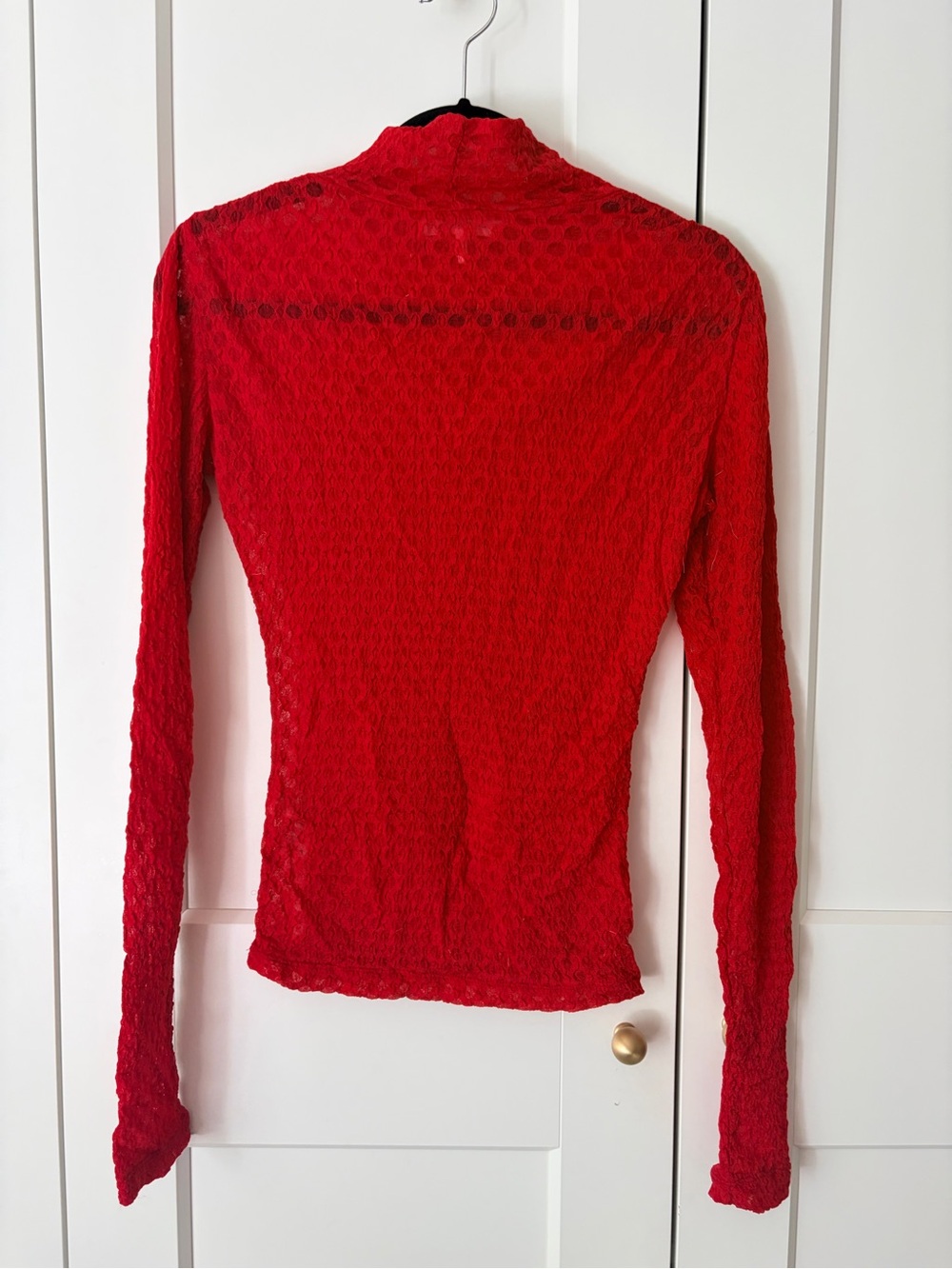 Frame Cherry Red Sheer Mesh Lace Sheer Turtleneck Long Sleeve Top | XS - Picture 3 of 5